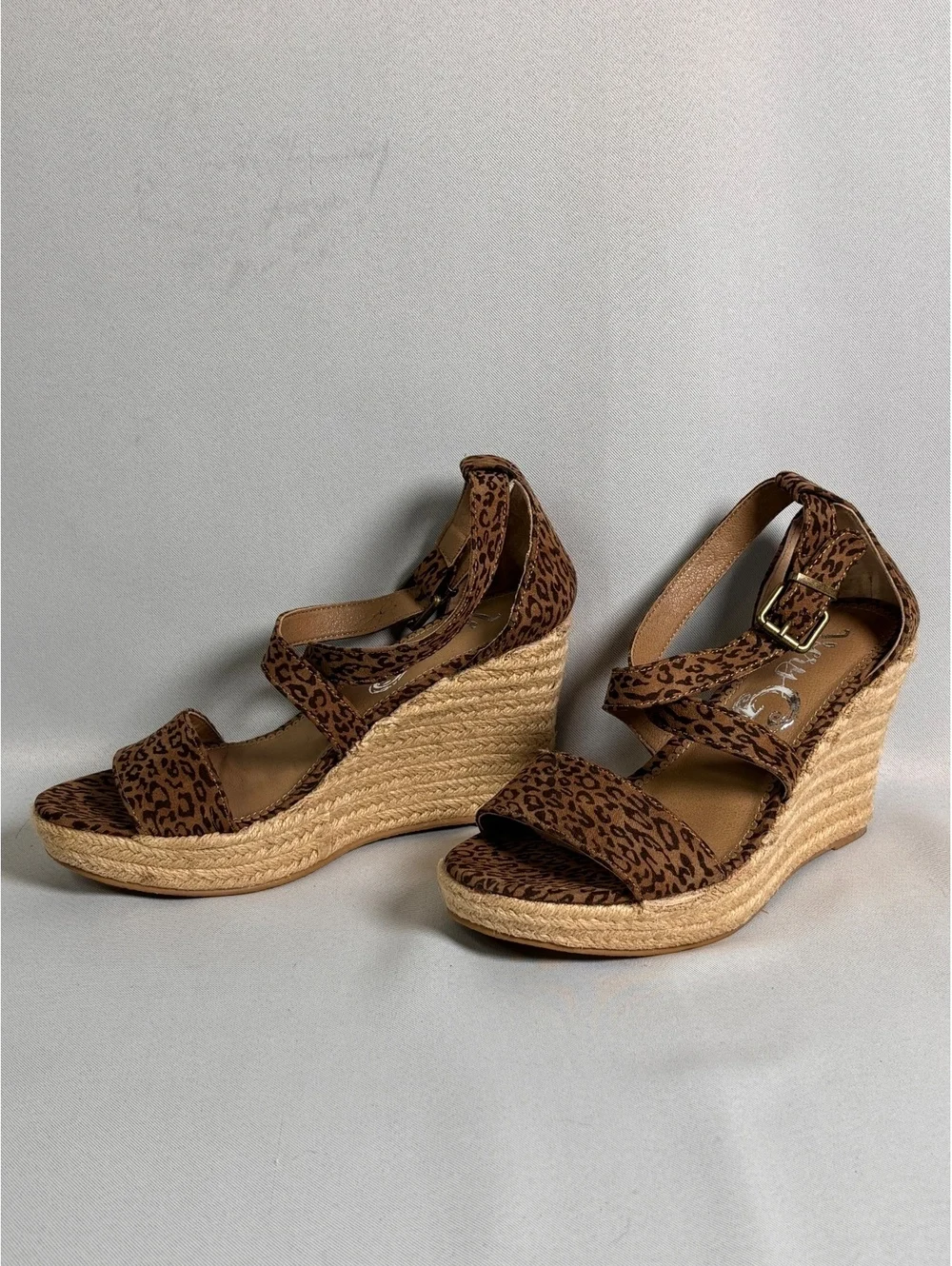 Very G Brown Leopard Print Espadrille Wedge Sandals
